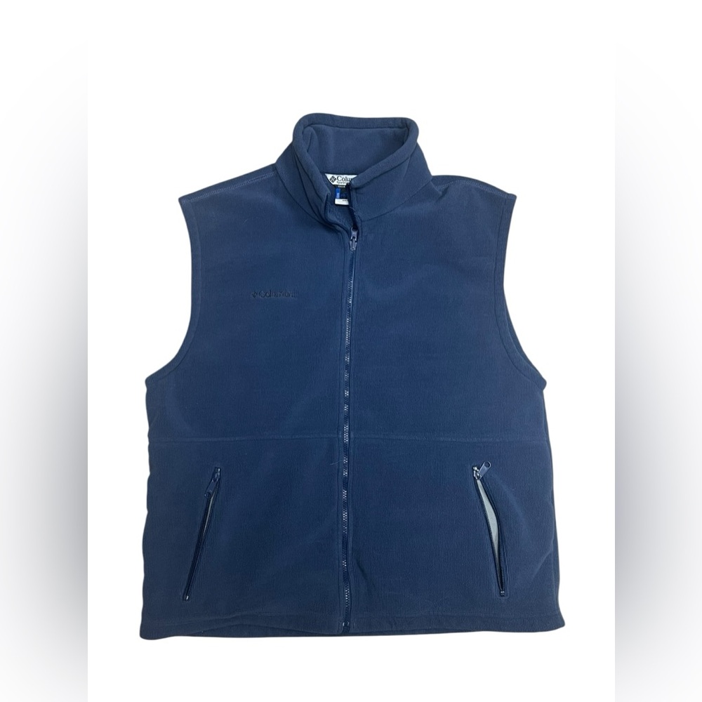 Columbia Mens L Full Zip Up Fleece Mock Neck Vest Navy